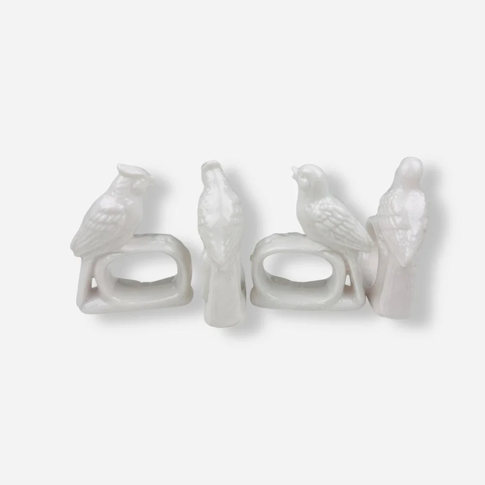 Vintage Ardalt‎ Napkin Ring Holders Birds Set 4 White Farmhouse Porcelain Japan